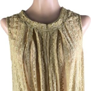 Free People Gold Lace Backless Top Shirt Blouse XS